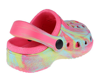 Toddler Bright Pink & Green Tie-Dye Swirl Heel-Strap Clog