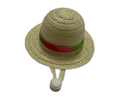 Pet Straw Sun Hat with Stripe Ribbon