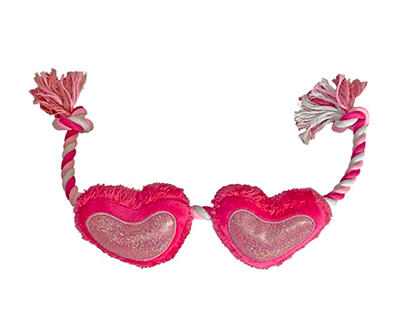 Pink Heart Sunglasses Plush & Rope Dog Toy