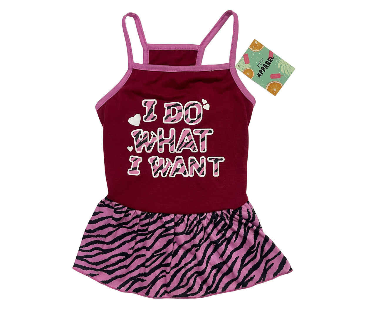 Pet X-Small "I Do What I Want" Red & Pink Zebra Dress