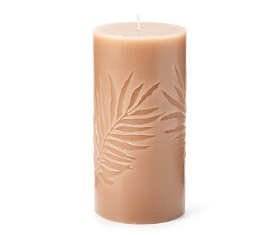 Wild Sedona Sandalwood Carved Leaf Pillar Candle, (6