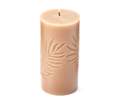 Wild Sedona Sandalwood Carved Leaf Pillar Candle, (6
