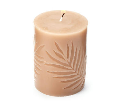 Wild Sedona Sandalwood Carved Leaf Pillar Candle, (4