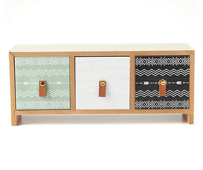 Bohemian Farmhouse Tri-Color Geometric 3-Drawer Tabletop Cabinet