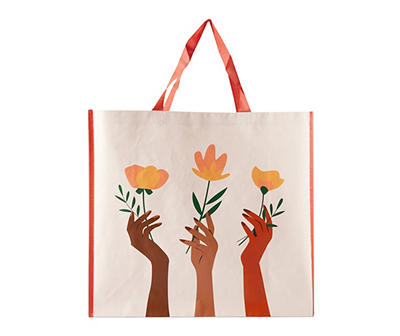 White & Yellow Floral Hands Reusable Tote