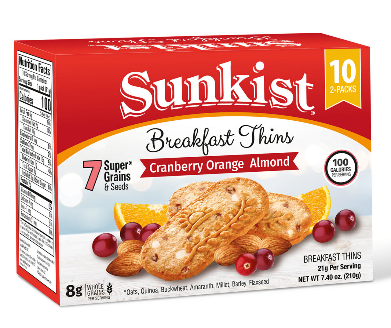 Sunkist Cranberry Orange Almond Breakfast Thins, 10Pack Big Lots