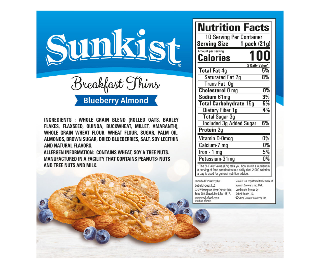 Sunkist Blueberry Almond Breakfast Thins, 10-Pack | Big Lots