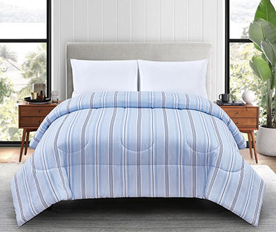 White & Blue Stripe King Comforter