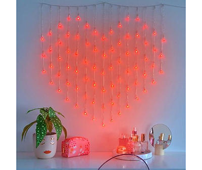 Red Heart Shape Curtain LED Light Set, 76 Lights