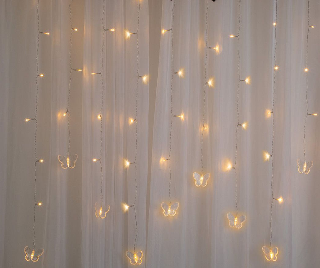 Warm White Butterfly Charm 10-Strand LED Curtain Lights