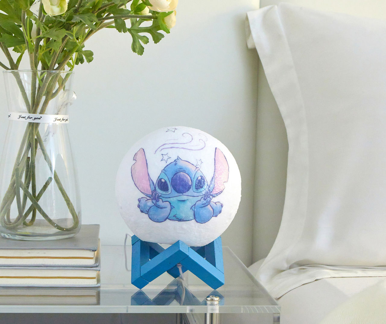 Disney Lilo & Stitch White & Blue Stitch Multi-Color Moon Lamp