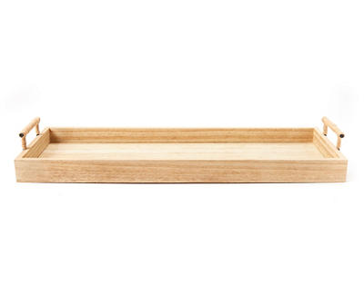 Light Brown Wood Tray With Metal Handles