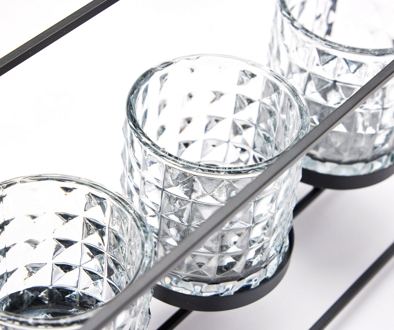 Black Metal & Glass 3-Candle Candle Holder