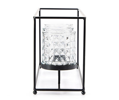 Black Metal & Glass 3-Candle Candle Holder
