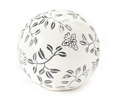 White & Black Floral Ceramic Orb Tabletop Decor