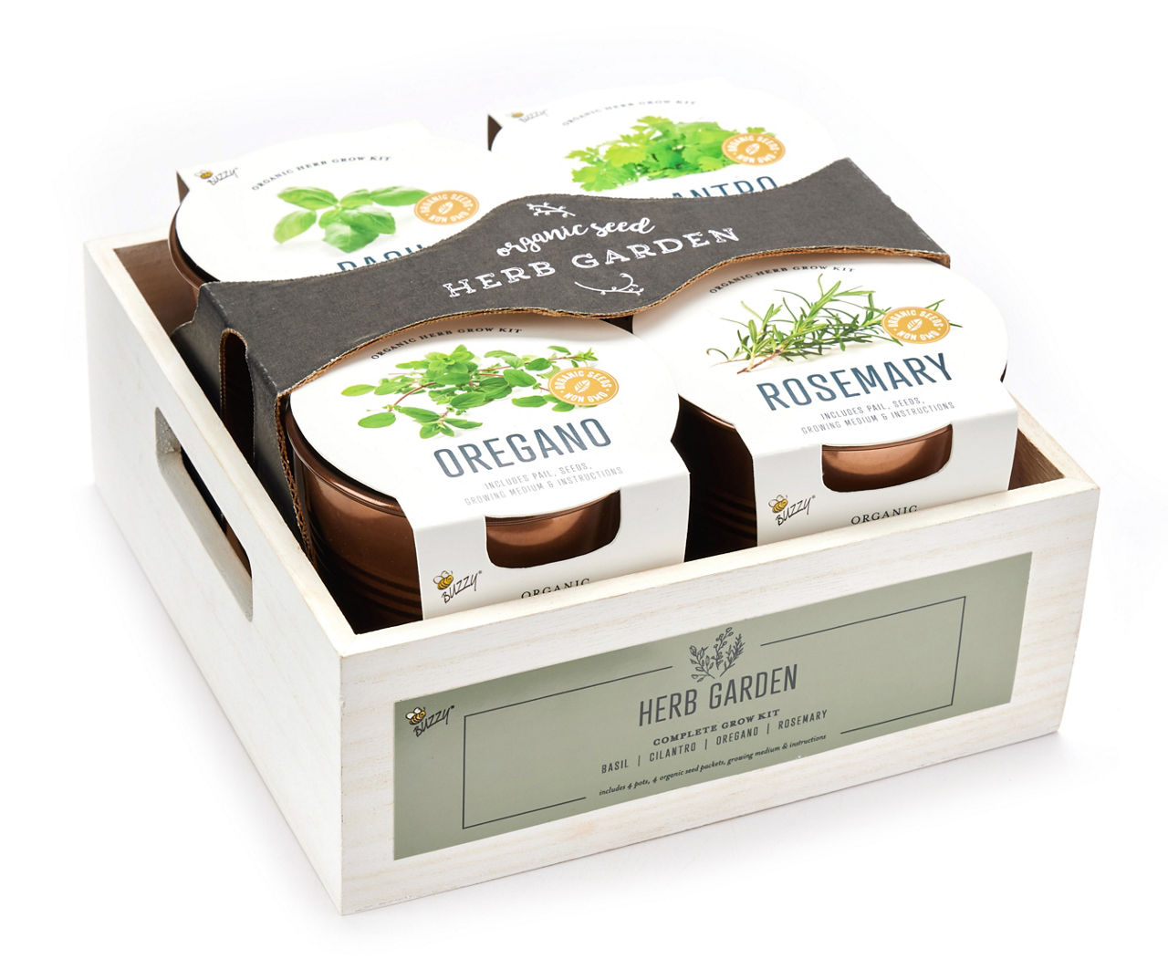 Buzzy Herb Garden Grow Kit with Copper Pots & Wood Tray Big Lots