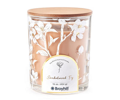 Sandalwood Fig 2-Wick Floral Glass Candle, 16 Oz.