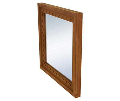 Brown Scallop-Carved Square Wall Mirror
