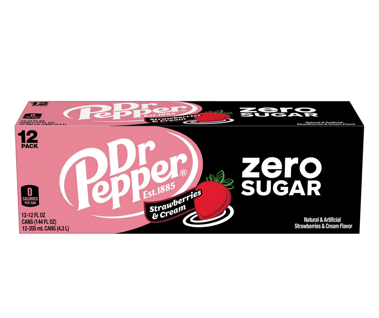 Dr. Pepper Zero Sugar Strawberries & Cream Soda, 12-Pack