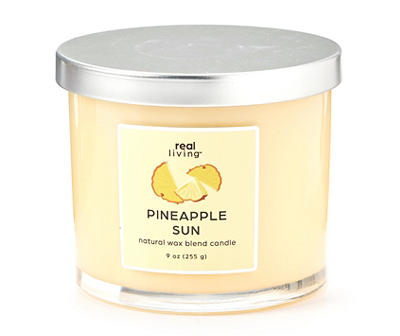 Pineapple Sun 2-Wick Yellow Colored Glass Candle, 9 Oz.