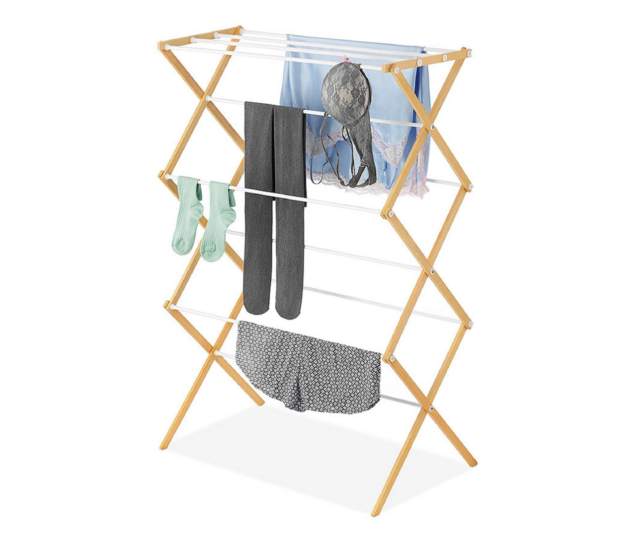 FOLDING WOODEN AND METAL CLOTHES DRYING RACK - Light beige