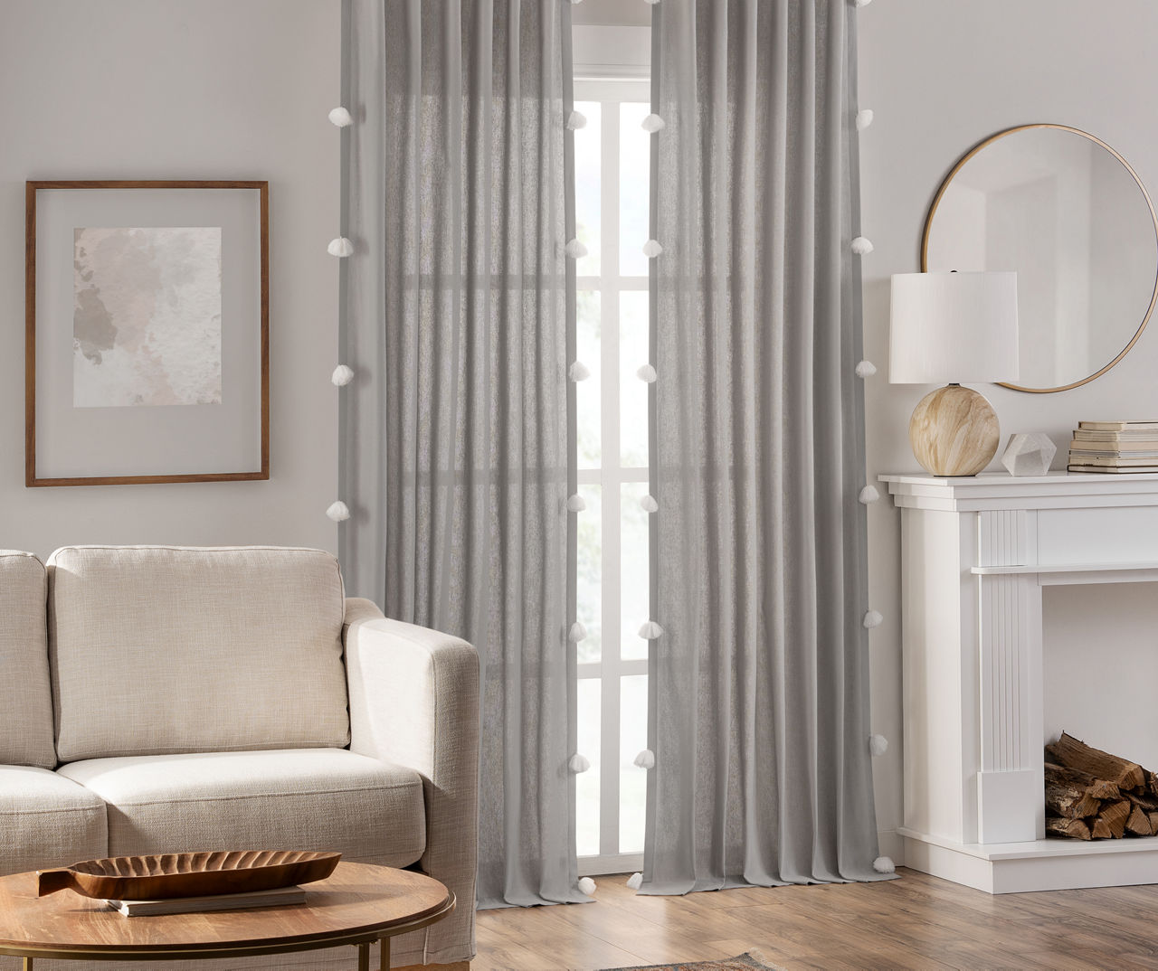 Ardmore Gray Tassel-Accent Light-Filtering Rod Pocket Curtain Panel, (108