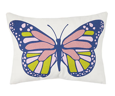 White & Purple Butterfly Rectangle Throw Pillow