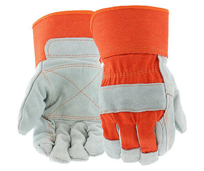 Large Orange & White Leather Palm Gloves