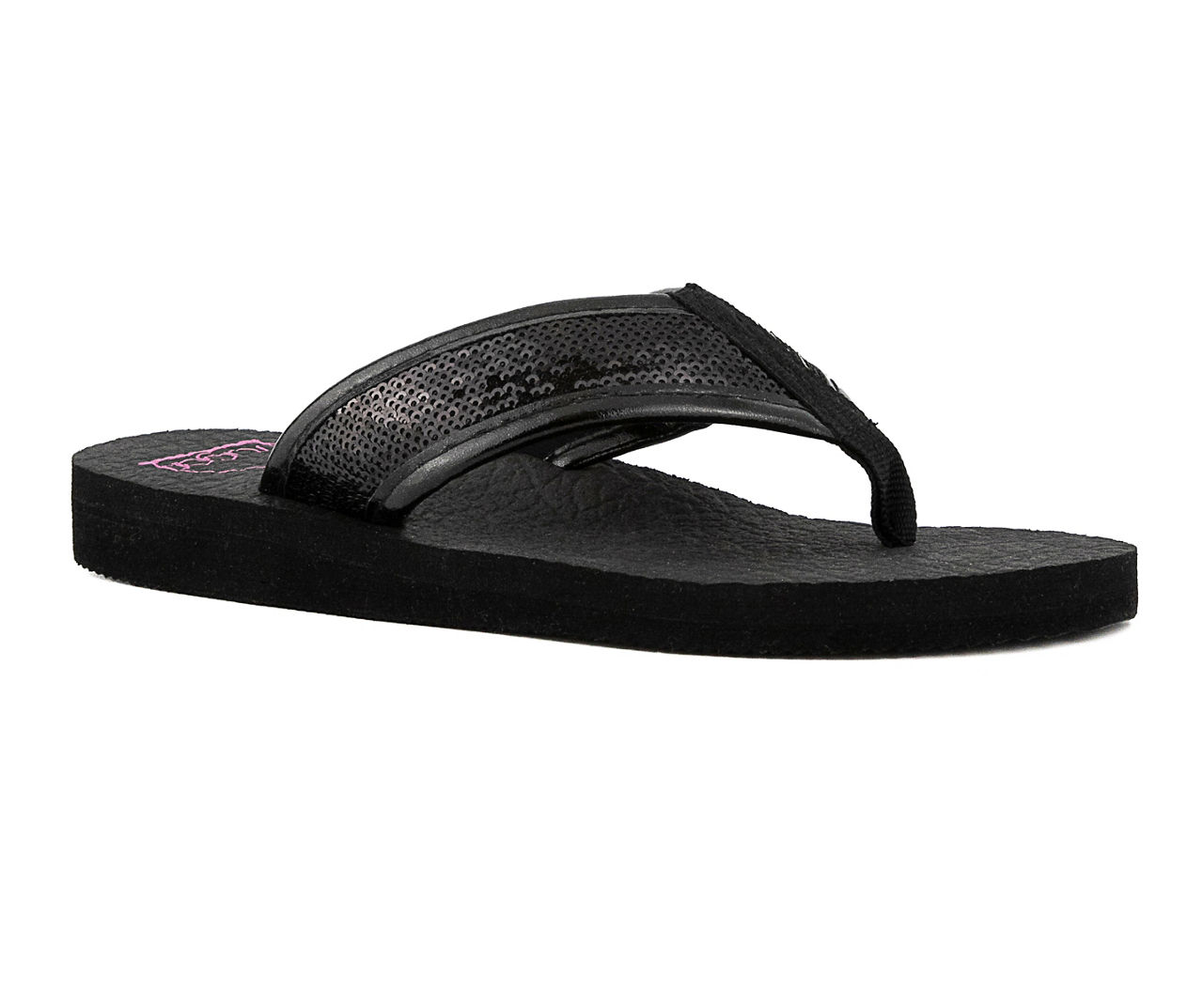 Sugar Sugar Women's Black Sequin-Strap Thong Sandal