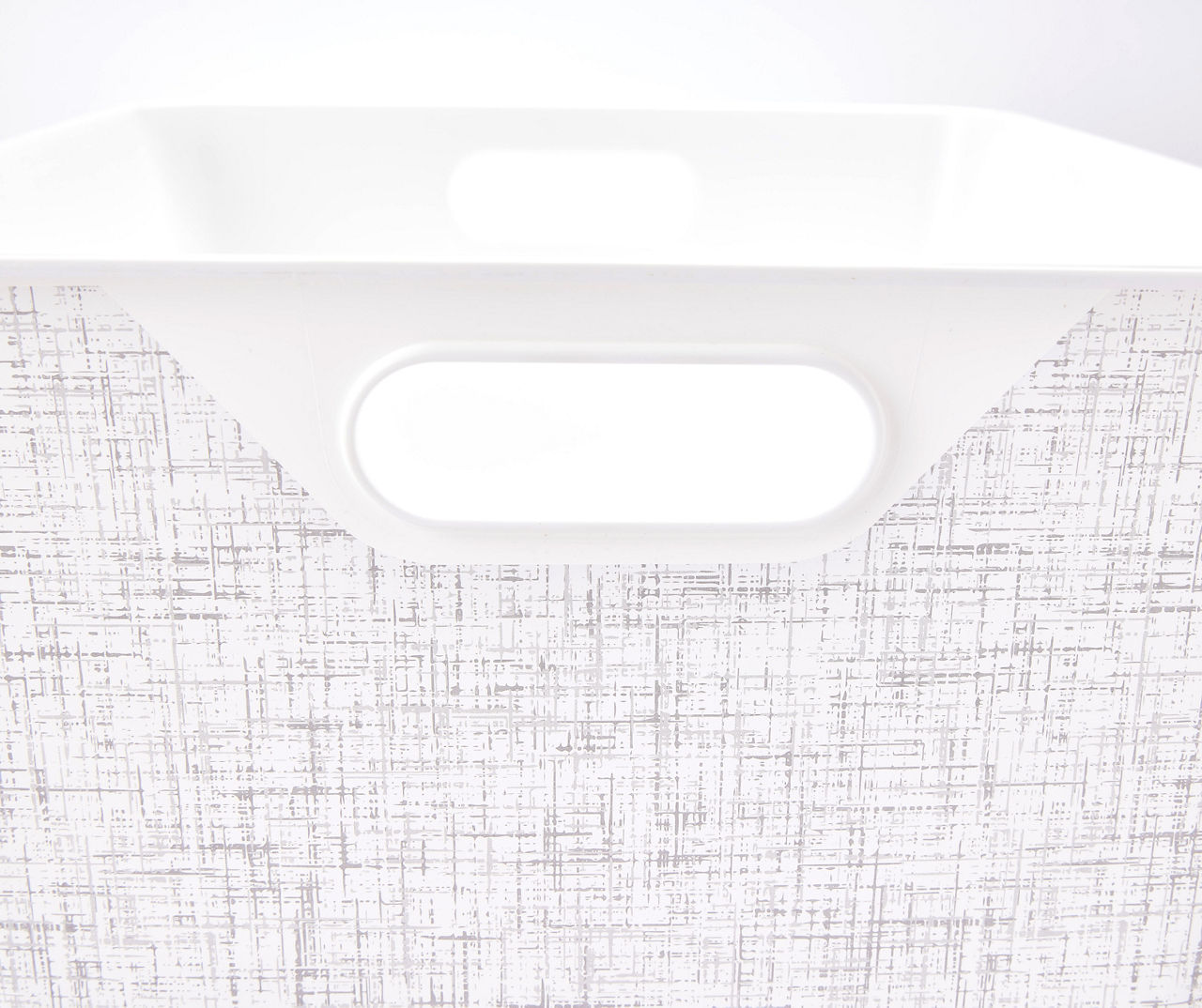 White Printed Tweed Pattern Storage Bin, (15.5