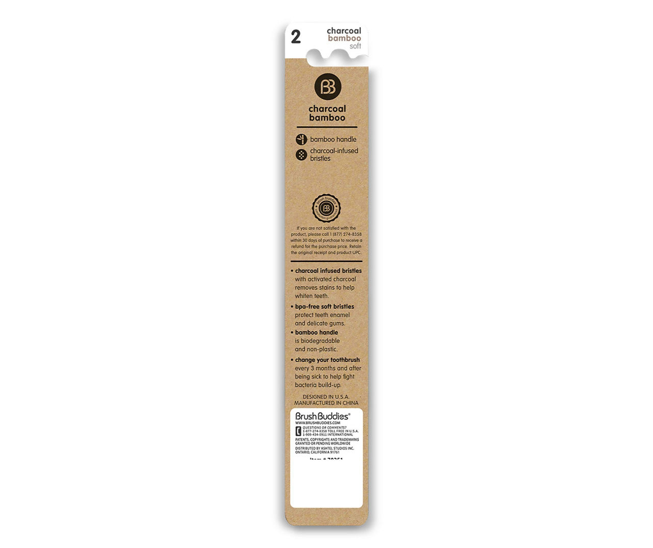 Charcoal Bamboo Toothbrushes, 2-Pack