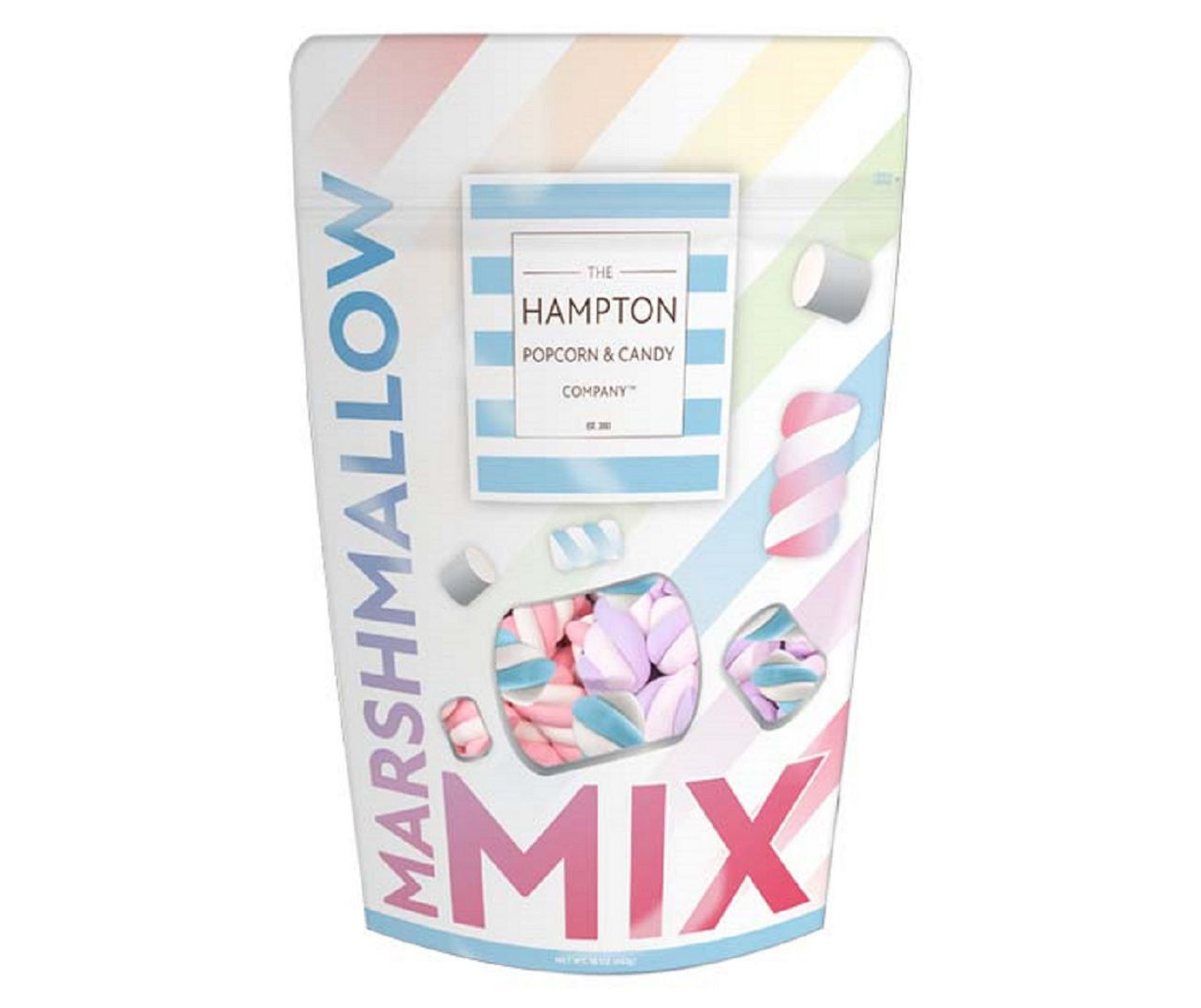  Pink & White Marshmallow Twists, 8.8 Oz. Bag, Bulk Marshmallows,  The Hampton Popcorn & Candy Company (Pack of 1)