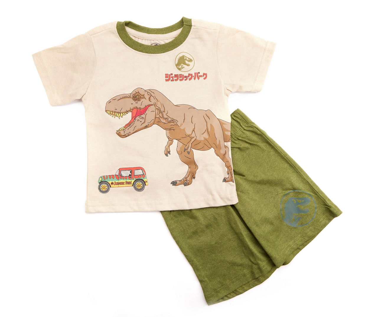 Toddler Size 4T Beige Jurassic Park T-Rex Tee & Shorts Set