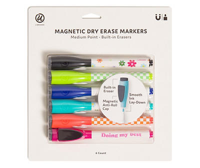 Multi-Color Floral & Check Magnetic Dry Erase Markers, 6-Pack