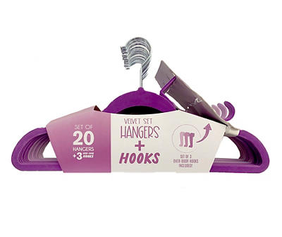 Lilac Ombre Velvet Slim Hangers With Hooks, 20-Pack