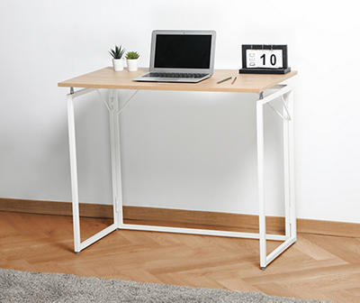 Blonde Wood & White Folding Desk