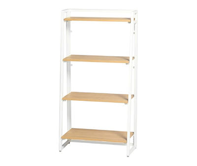 Blonde Wood Look & White 4-Tier Folding Bookcase