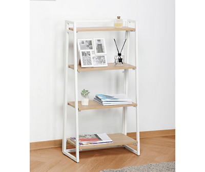Blonde Wood Look & White 4-Tier Folding Bookcase