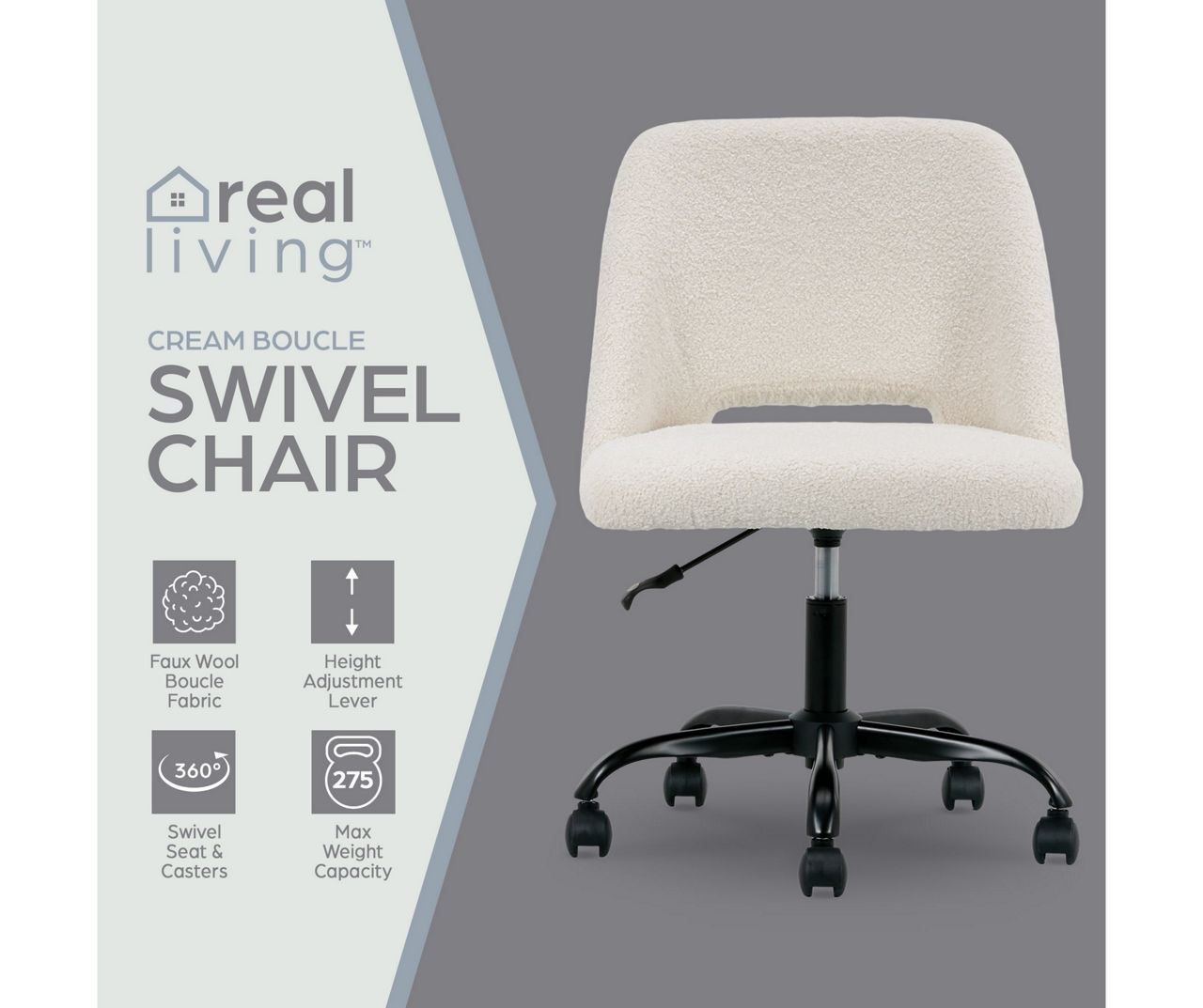 Cream Boucle Swivel Office Chair with Arms - Lulu - Furniture123