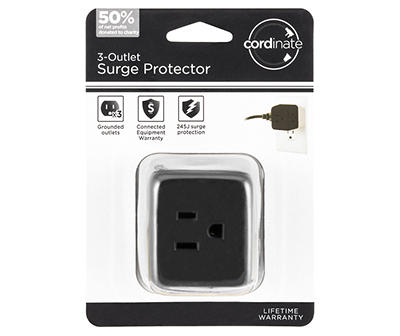 Black 3-Outlet Cube Wall Tap Surge Protector