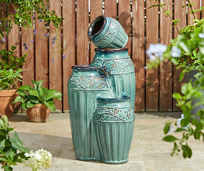 Turquoise Glaze Pot 4-Tier LED Water Fountain