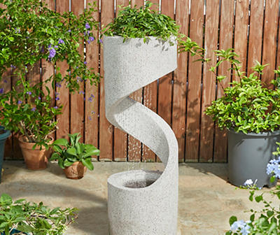 Faux Granite & Terrazzo Spiral LED Water Fountain & Planter