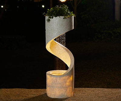 Faux Granite & Terrazzo Spiral LED Water Fountain & Planter