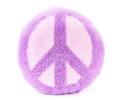 Euphoric Expression Pink Fuzzy Peace Sign Round Accent Pillow
