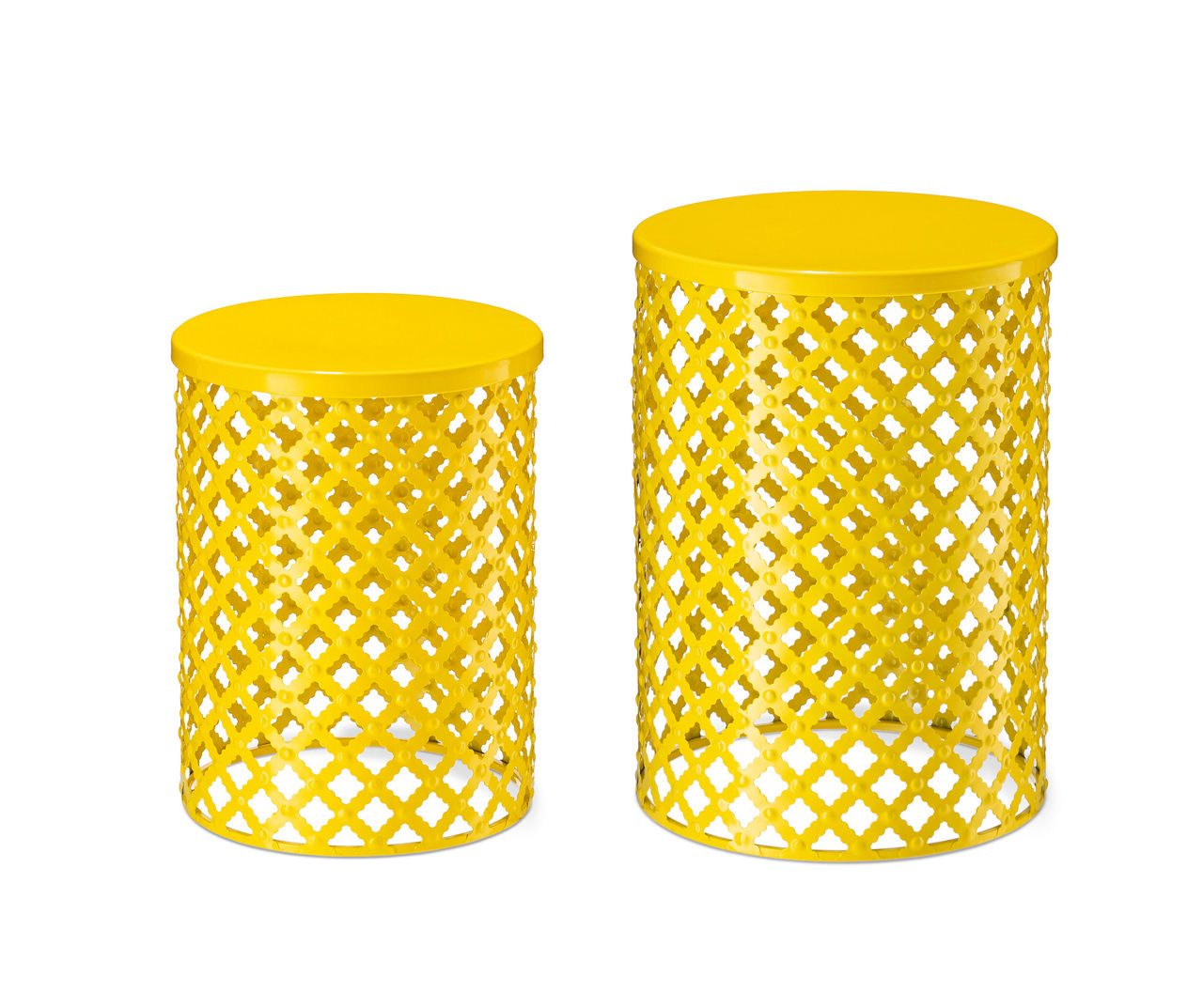 Glitzhome Yellow Floral CutOut 2Piece Metal Drum Garden Table Set