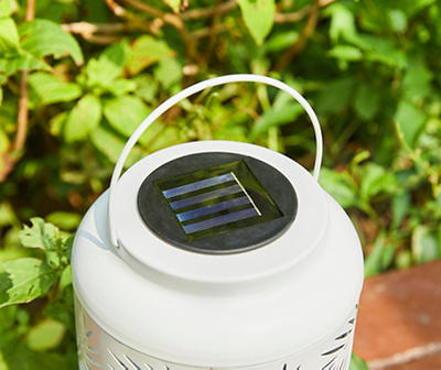White Leaf Cut-Out Metal LED Solar Lantern