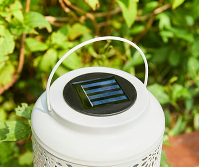 White Flower Cut-Out Metal LED Solar Lanterns, 2-Pack