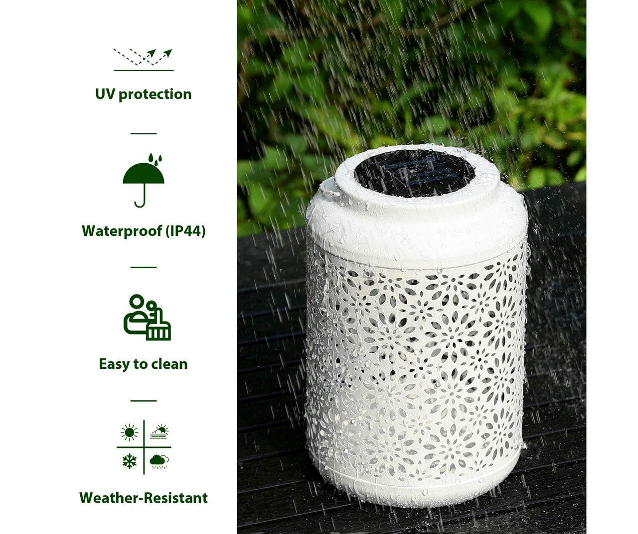 White Flower Cut-Out Metal LED Solar Lantern