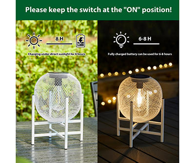 11.5" White Mesh Metal LED Solar Lanterns, 2-Pack
