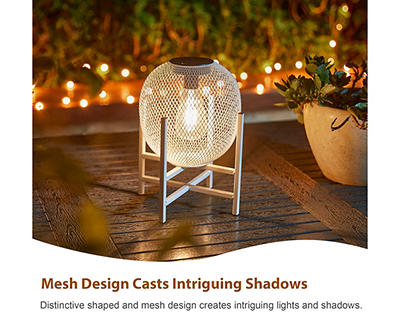 11.5" White Mesh Metal LED Solar Lantern